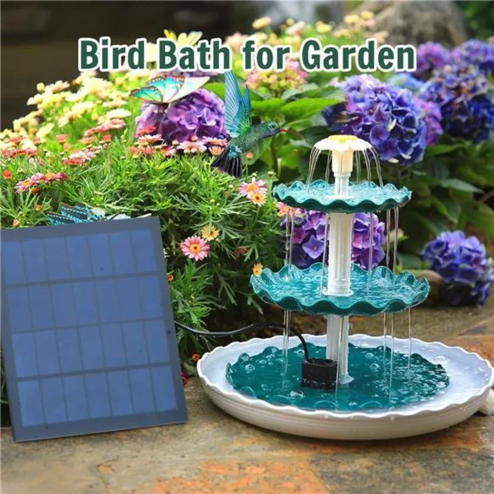 3 Tiered Bird Bath with 3.5W Solar Pump, DIY Solar Fountain Detachable